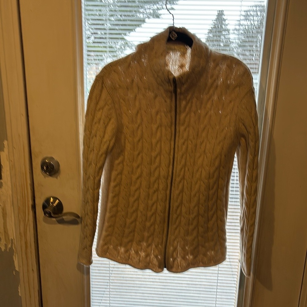 Cream Cable Knit Zip-Up Sweater